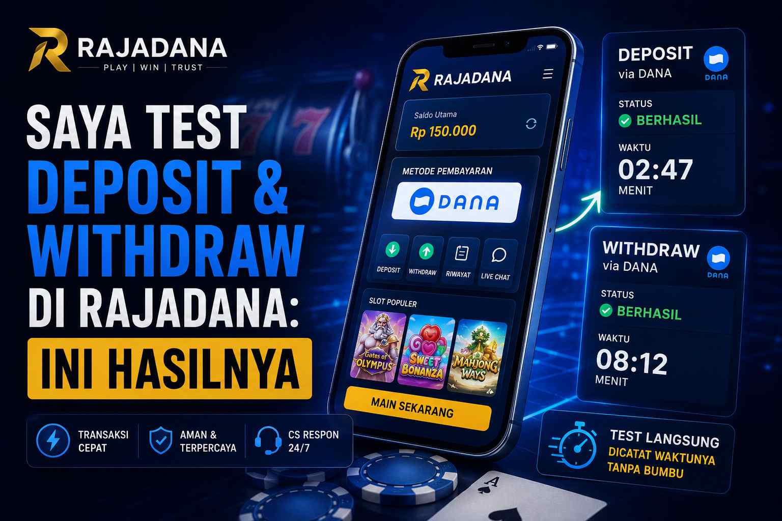 Test deposit dan withdraw Rajadana via Dana